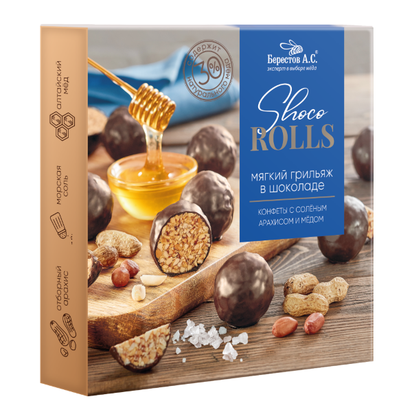 №2 Берестов Shoco Rolls конфеты с арахисом, солью и медом, 135г   в Люберцах